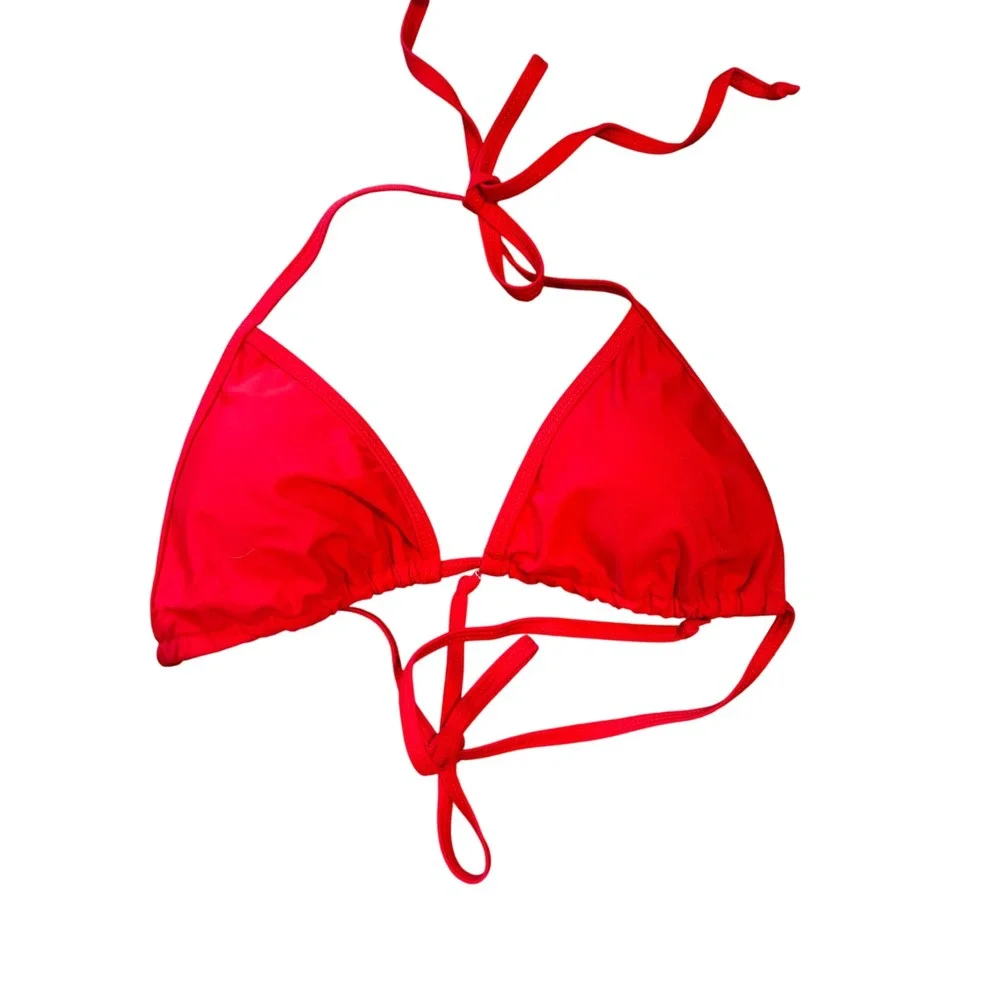 Bikini Set Women Small Red New Triangle Side‎ Tie Ruched Swimwear
